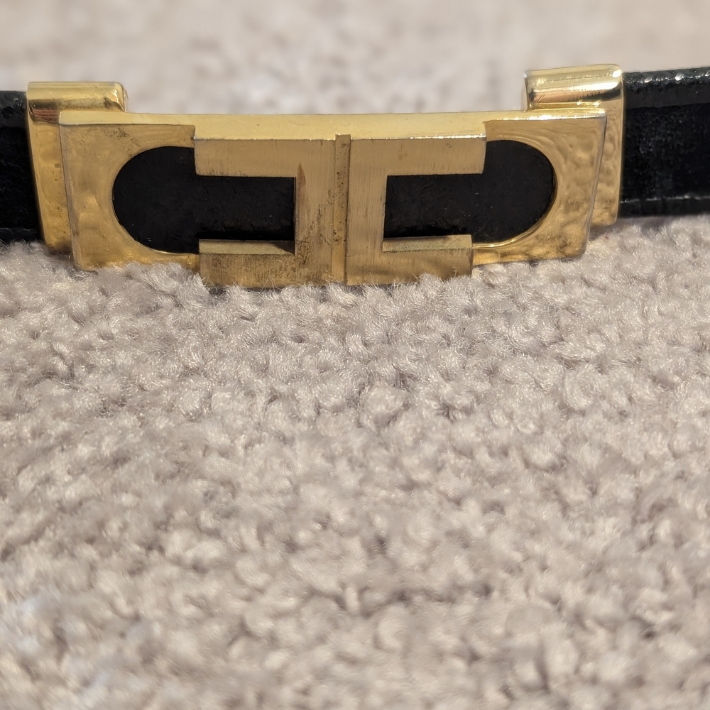 Black Leather Belt with Gold Buckle - Picture 2 of 3